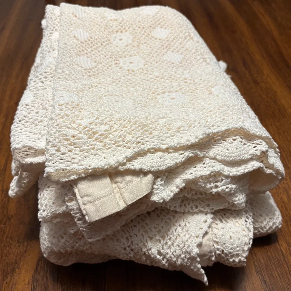 Hand-Crochet 100% Cotton Lace Window Curtain Panels (Pair of 2)